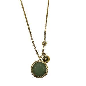 Michael Kors Gold Tone Necklace Jade Green Pendant Crystal Accents